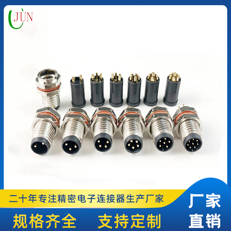 M8防水2-8P线端公头-前锁面板式M8 SW10T-13.7L后灌胶